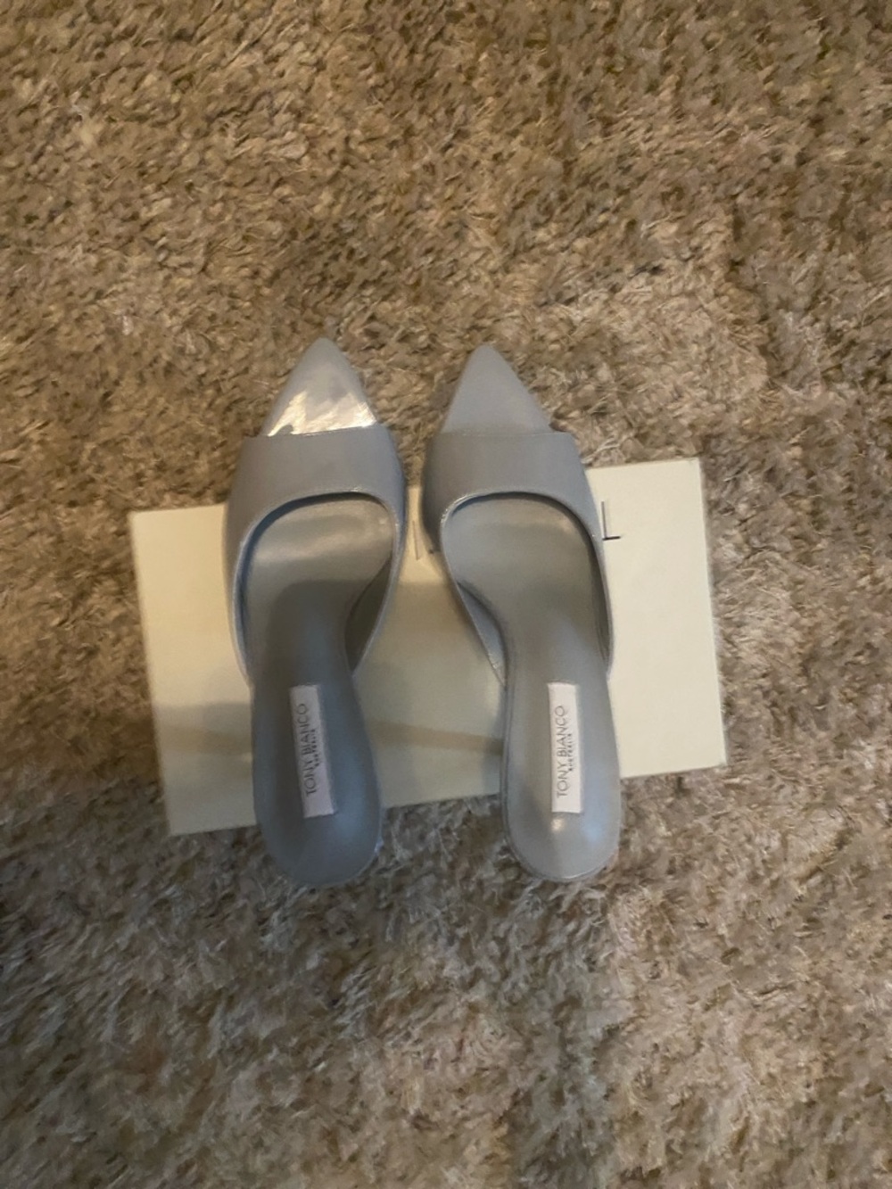 Tony Bianco “Makenzie” Grey Patent Pointed Toe Slide Mules - Picture 6 of 8
